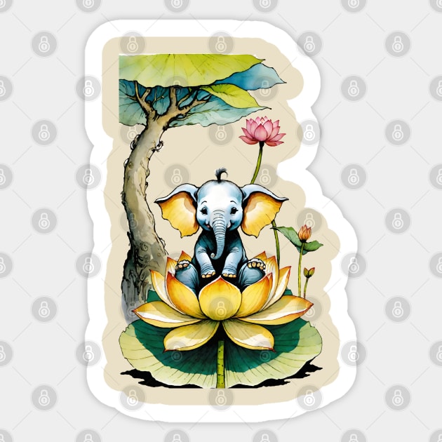 Baby Ganesh Elephant and the lotus Blossom Sticker by mariasshop